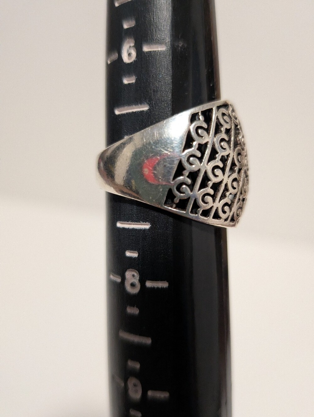 925 Sterling Silver Filigree Swirl Ring High Polished Wide Band - Picture 3 of 8